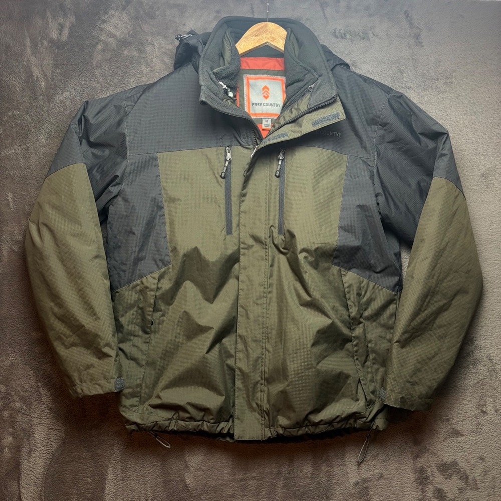 Free Country Mens FreeCycle Trifecta Insulated Jacket Medium Green Gray Hooded